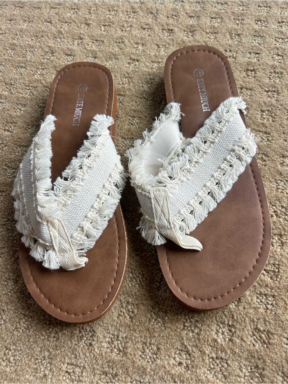 Frayed Cotton Strap Sandal - Cream